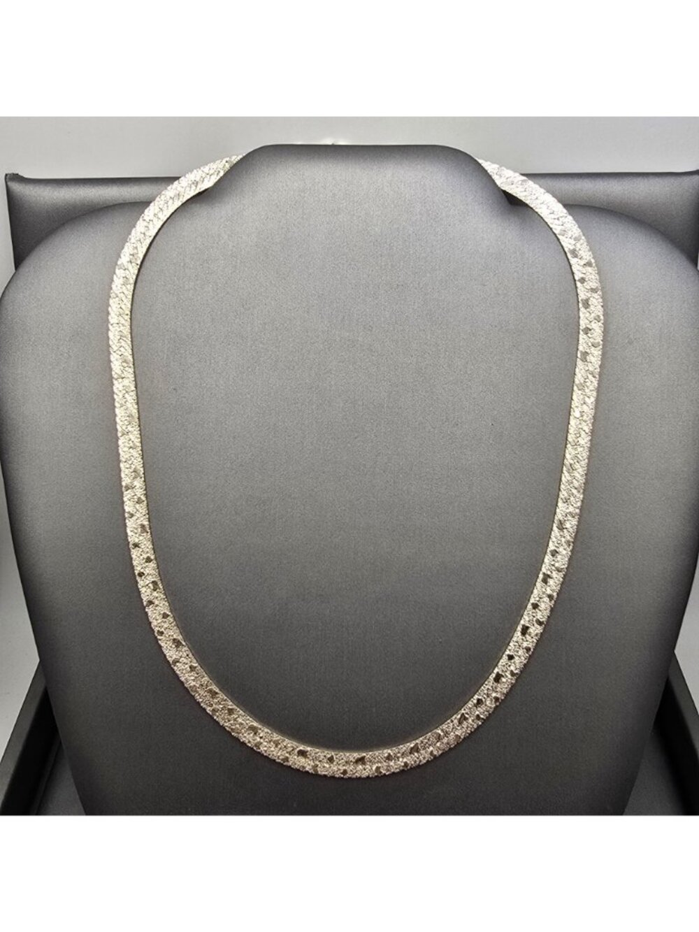 Sterling Silver Riccio Herringbone Necklace 18" Textured 6mm Chain Reversible - Picture 2 of 12
